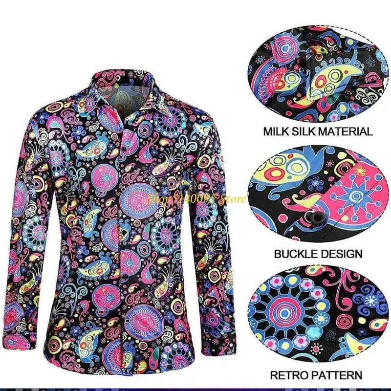 DXAE MEN 70S Disco -Kostüme umfassen Retro -Hemdglocken -Bottom -Hosen -Perücke Sonnenbrille Halskette Perückenkappen für Disco