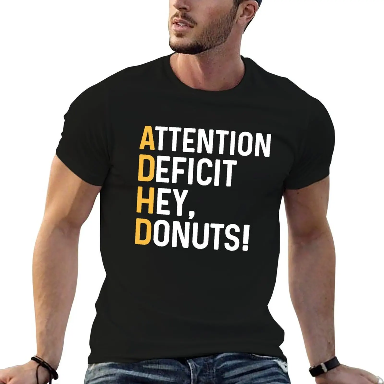 T-shirt en coton 100% pour homme, T-shirt de créateur, T-shirt ADHD Attention Deficit Hey Donuts