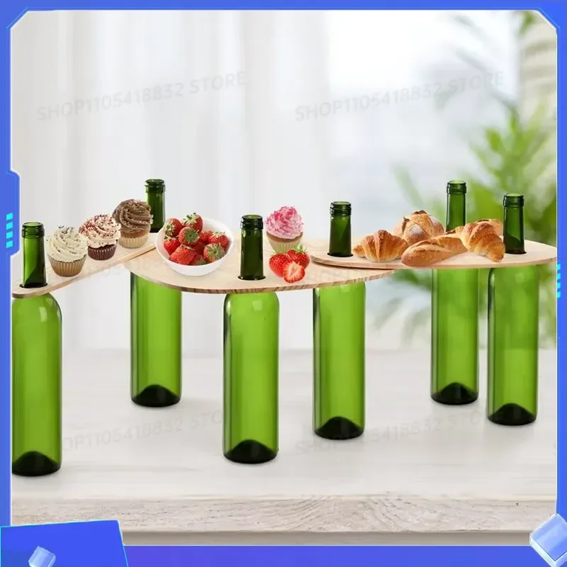 for ABHU 6 Pieces Wine Bottle Topper Serving Tray Wooden Charcuterie Flat Board Party Floating Cheese Platter