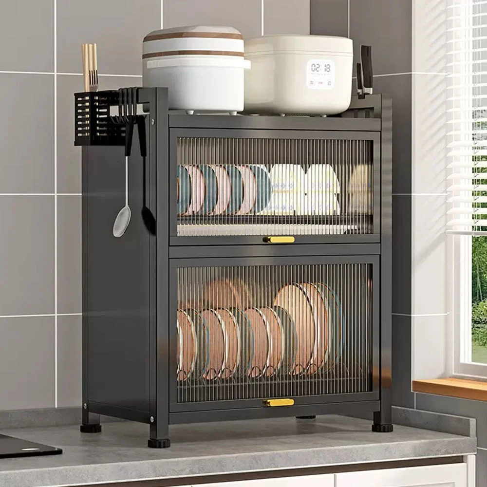 

Portable Metal Kitchen Storage Rack with Door-Design for Dish & Beverage Organization Home Hotel Restaurant Countertop Storage
