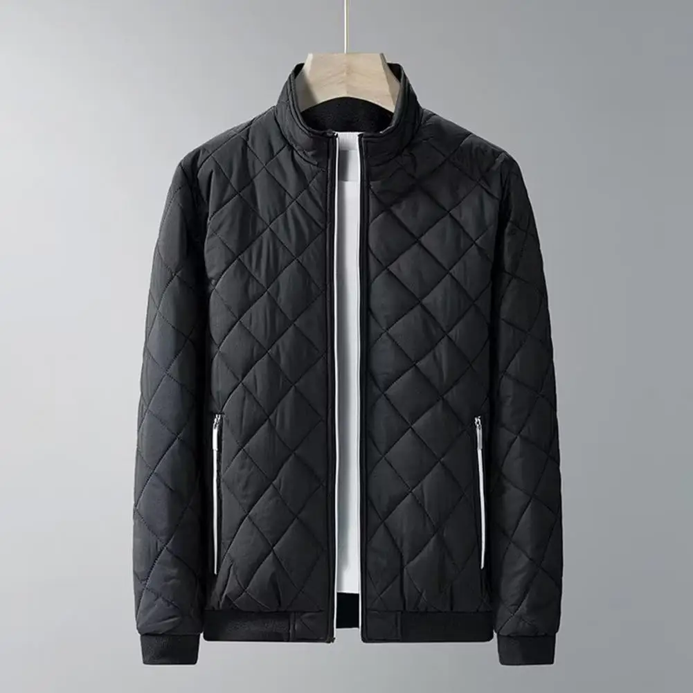 

Men Jacket 3D Cutting Winter Coat Comfortable Anti-freeze Stylish Solid Color Thickened Warm Cotton Padded Jacket