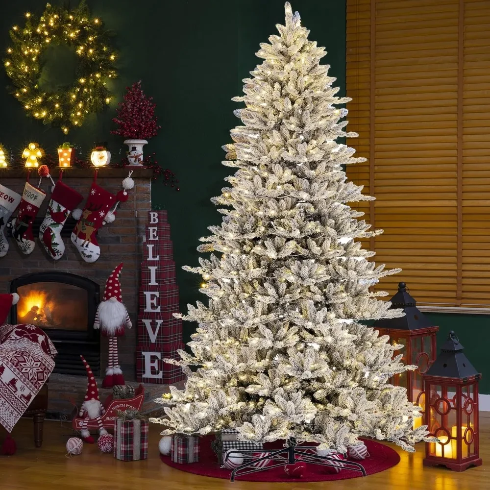 

11ft Pre-lit Snow Flocked Fir Artificial Christmas Tree Slim Fir Christmas Tree W/950 Warm White Lights Holiday Decoration