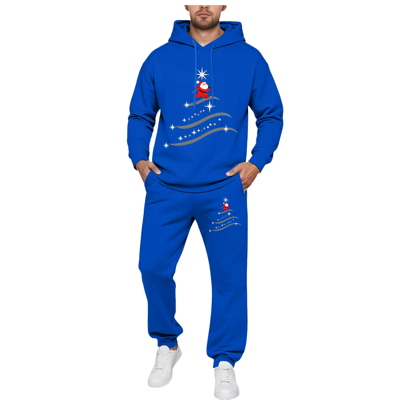 تان الرجال الدعاوى سليم صالح الرجال صوف مبطن مقنعين البلوز و بنطال رياضي مجموعة مع شجرة عيد الميلاد طباعة 3 قطعة جناح الرجال #4