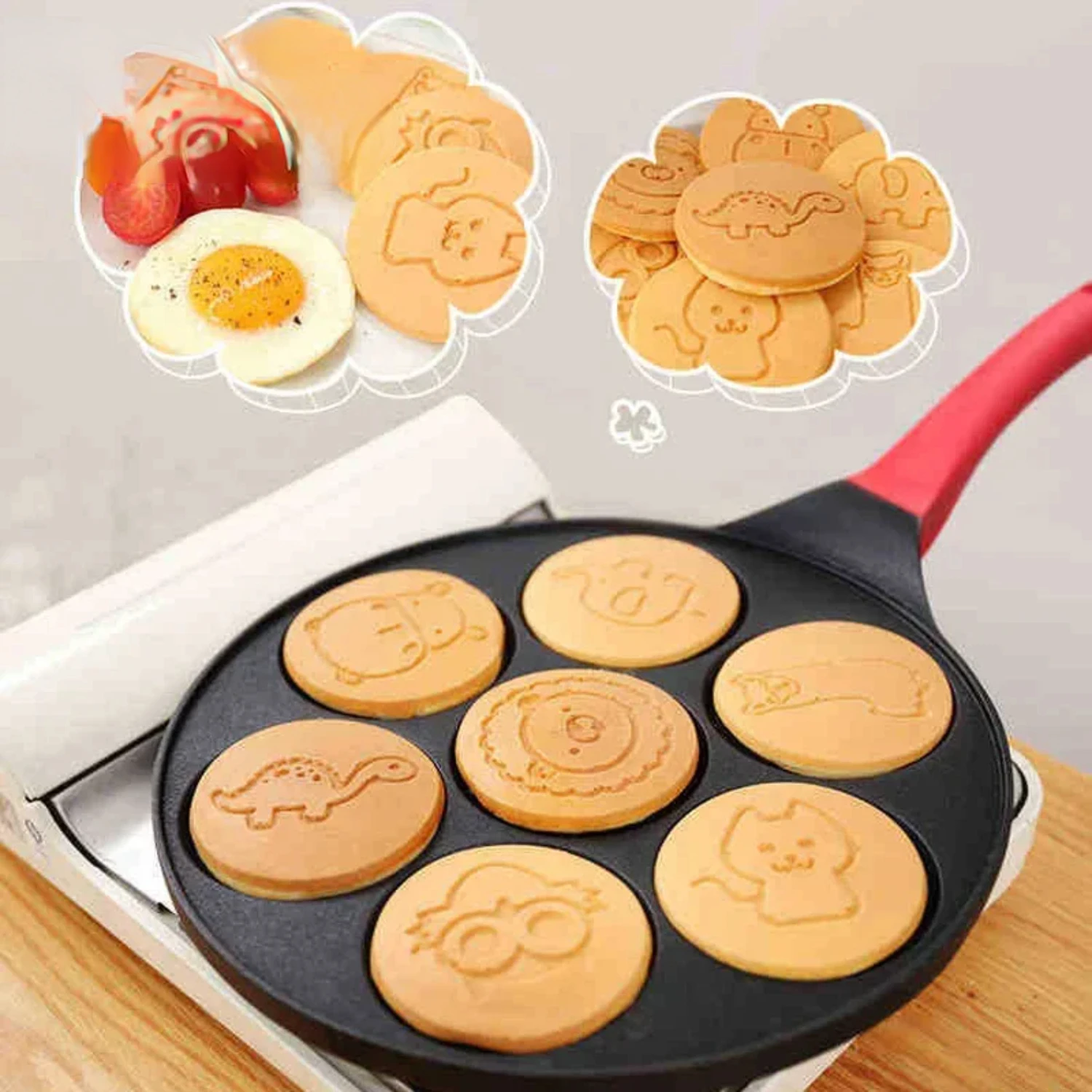 Animal Face Design Non-stick Multi-wheel Seven-hole Small Egg Dumpling Pancake Pan Breakfast Frying Pan Mould