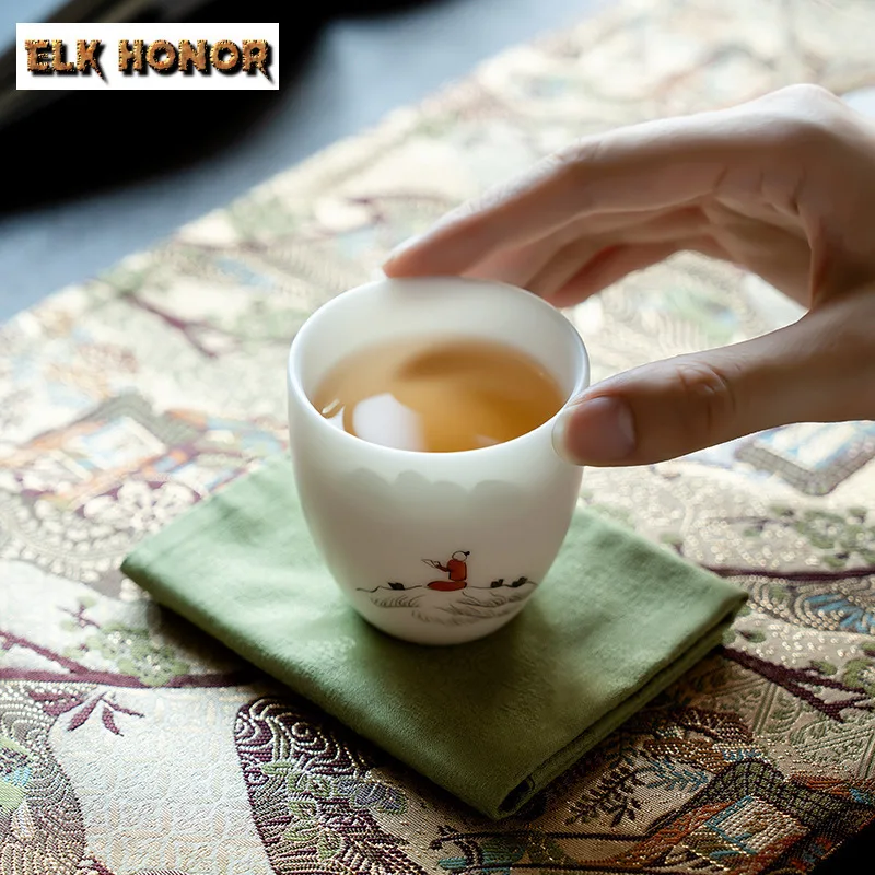 100 مللي لحم الضأن الدهون اليشم كوب رئيسي زن رسمت باليد المشهد فنجان الشاي السيراميك تذوق القدح الشاي القديم زوج كوب عطر المقاهي هدية