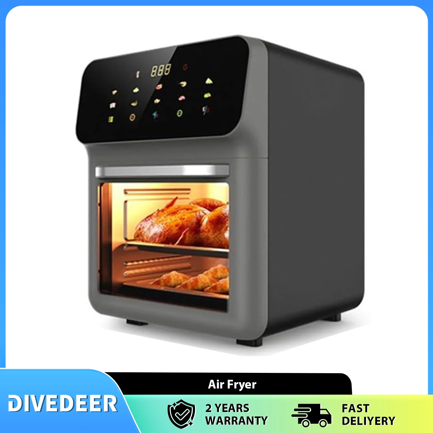 DIVEDEER Touchscreen-Heißluftfritteuse Multifunktionale Intelligente Integrierte Elektrische Fritteuse & Ofen zum Dämpfen, Backen & Frittieren