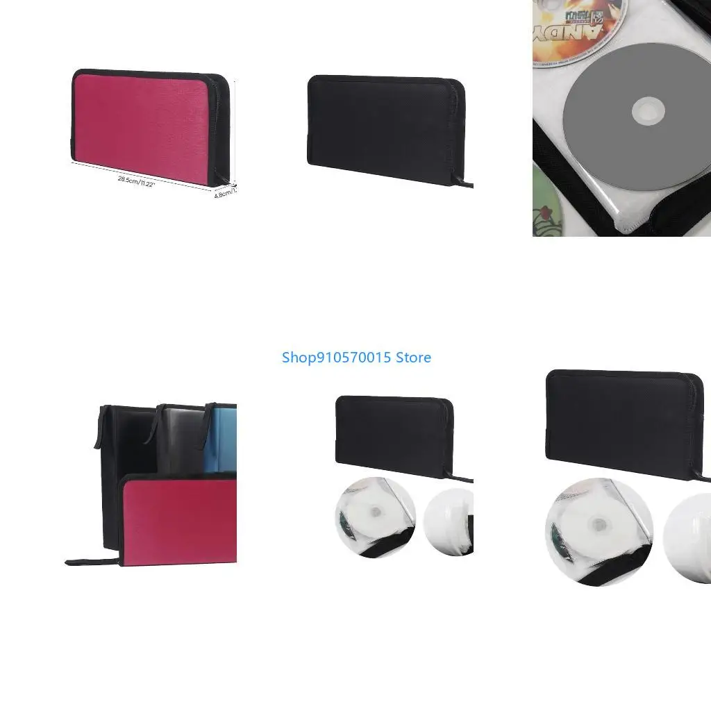 B95C Portable DVD Case- 80 Capacity Mercerized Fabric Storage Bag Holder with Zipper for Home Car DVD Box Bags