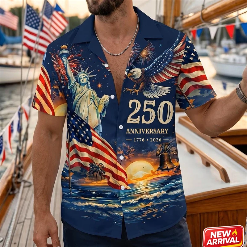America 250 Years Of Freedom Shirt Men New Summer Celebrating 250th Anniversary USA Shirt Vacation Lapel Short Sleeve Shirts