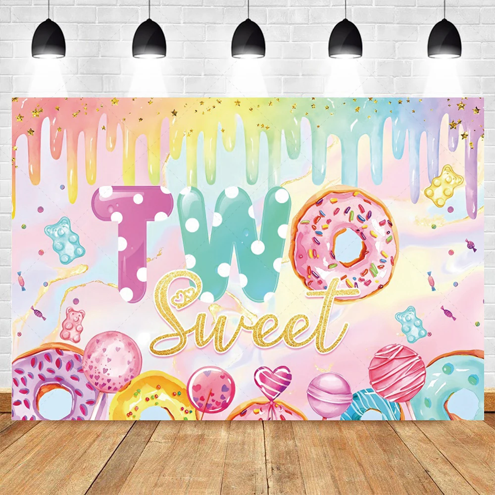 Sweet One Two Girl's Birthday Candy Photography Backdrop Donut Ice Cream Baby Shower Party Decor Photo Studio Birthday Backgroun