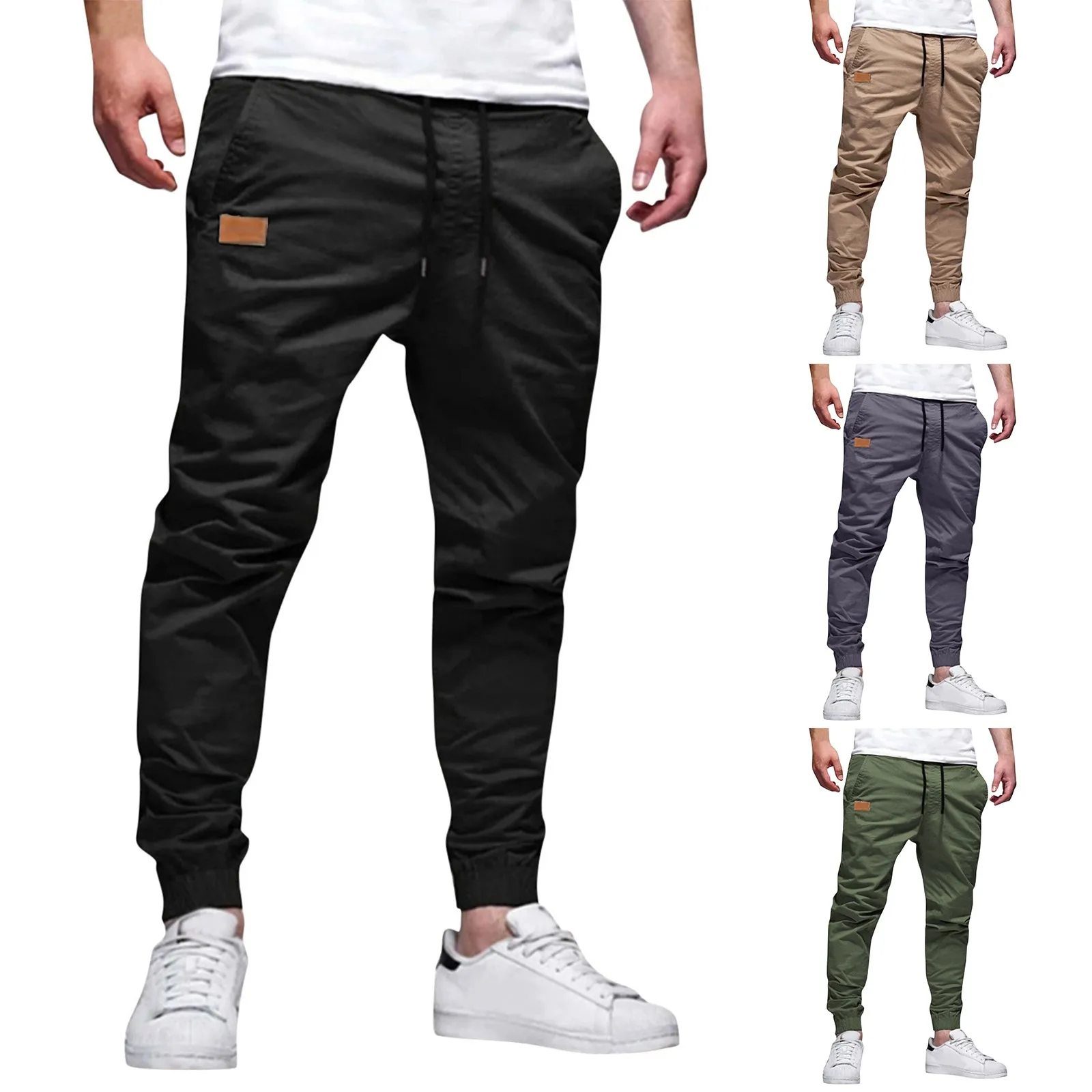 Men Cargo Pants Joggers Pockets Casual Sweatpants Drawstring Chino Ankle Banded Trousers Twill Track Jogging Long Pants Autumn