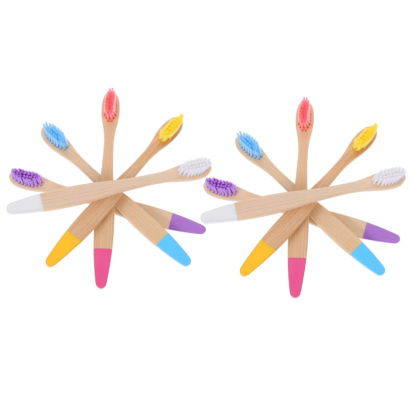 10Pcs Kids Bamboo Toothbrush Soft Bristles Wooden Handle Colorful Toddler Toothbrush for Home Party Travel Daily Oral Cleaning