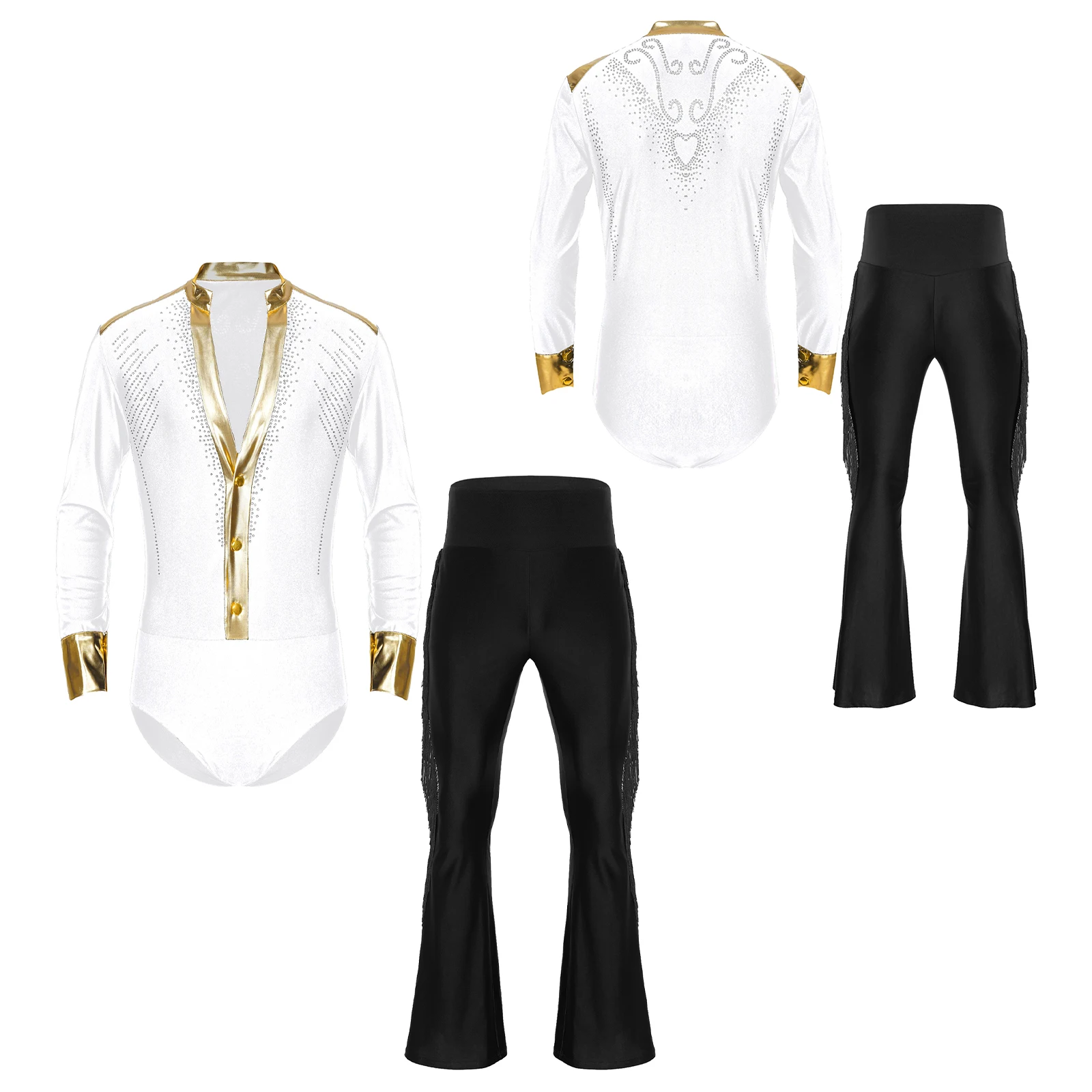 Men Latin Dance Leotards Rolepla Outfit Tango Chacha Bodysuit Figure Skating Leotard + Pants Halloween Cosplay Prince Costume