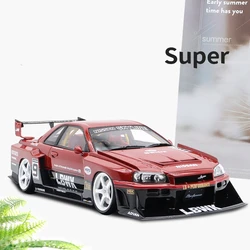 1:24 Nissan Skyline Ares GTR R34 Modified Wide Body Alloy Sports Car Model Diecast Raing Car Model Sound and Light Kids Toy Gift