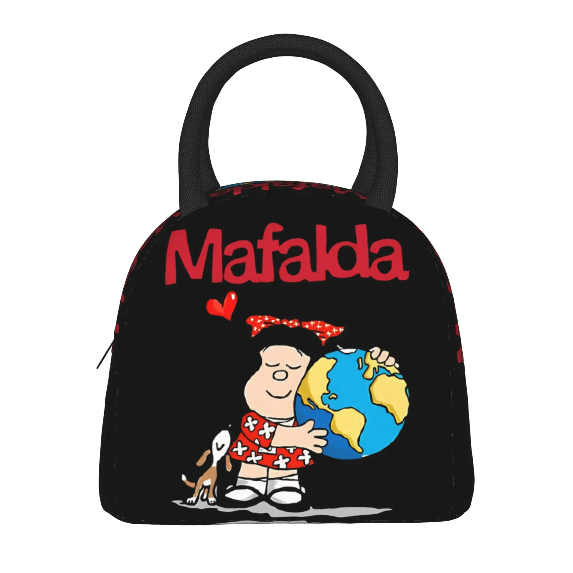 Mafalda Earth Lunch Bag For Women  Custom Lunch Box Retro School Cooler Bag Portable Oxford Thermal Tote Handbags