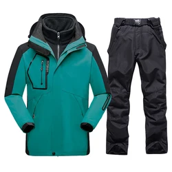 Ski Suit Men Winter Warm Fleece Ski Jackets and Pants Men Windproof Snow Coat Outdoor Snowboard Cycling Camping