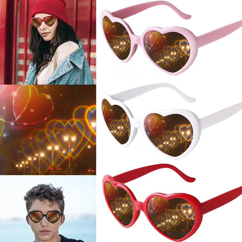 

Creative Heart Shaped Special Effects Glasses Men Women Fashion Sunglasses PC Frame Light Change Love Heart Lens Eyewear