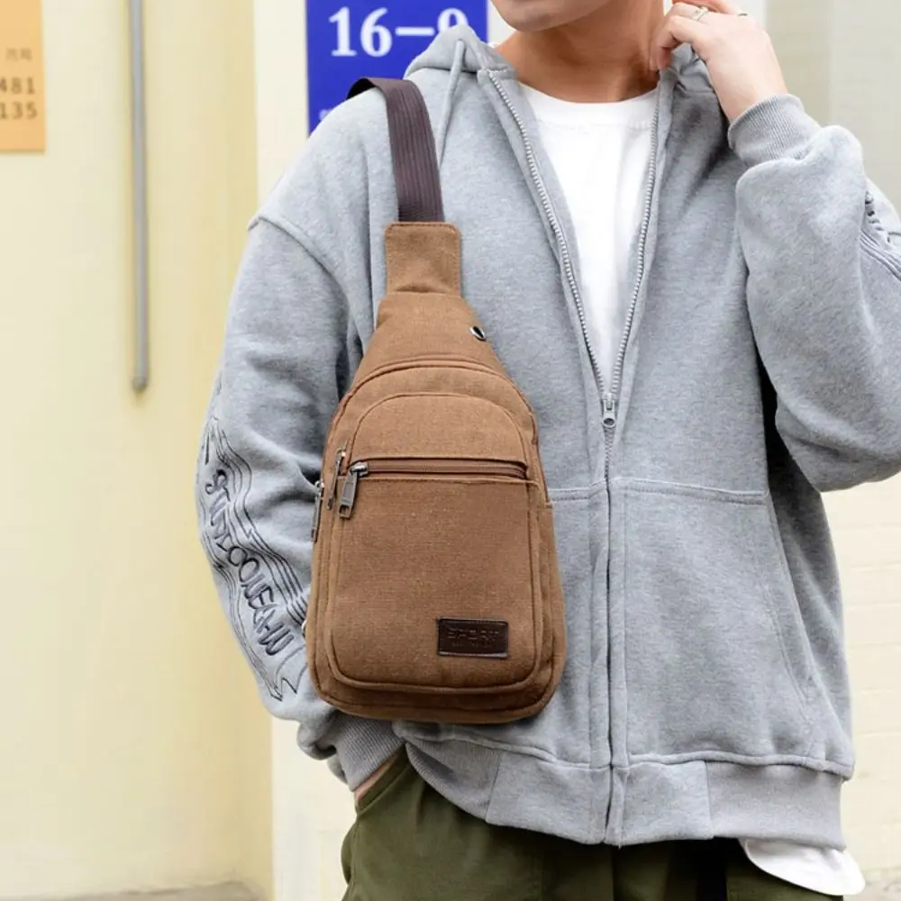 Fashion Canvas Men Chest Bag Light Weight Multilayer Chest Pack Large Capacity Crossbody Bag