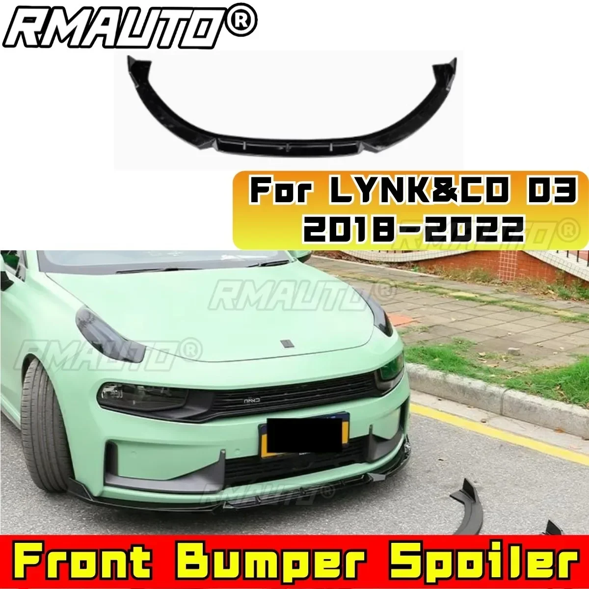 For LYNK&CO 03 2018-2022 Car Front Bumper Lip Splitter Diffuser Spoiler Body Kit Bumper Cover Sports Style Modification Part