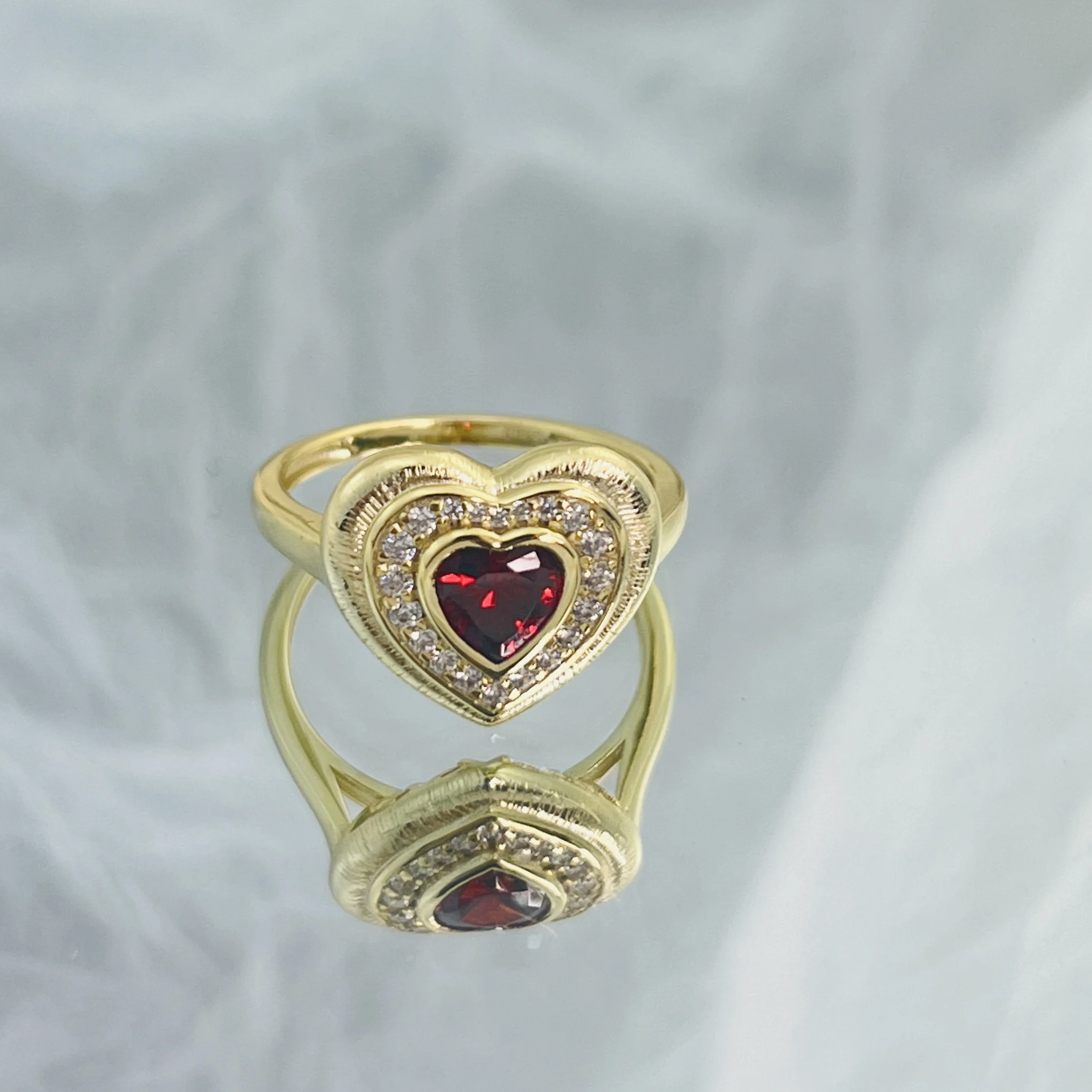 Ruby Love Heart Brushed S925 Silver Women's Ring Customizable