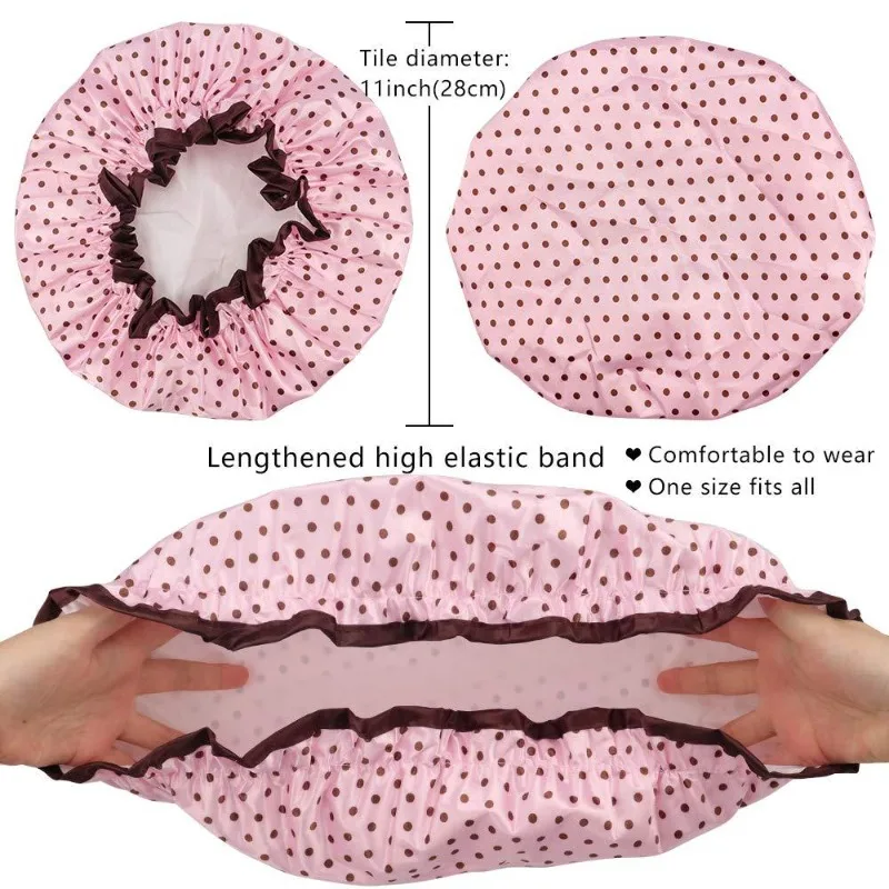 1Pc Fashionable Printed Doublelayer Waterproof Shower Cap,a Must-have for Bathrooms,with Diverse Hair Care and Waterproof Styles