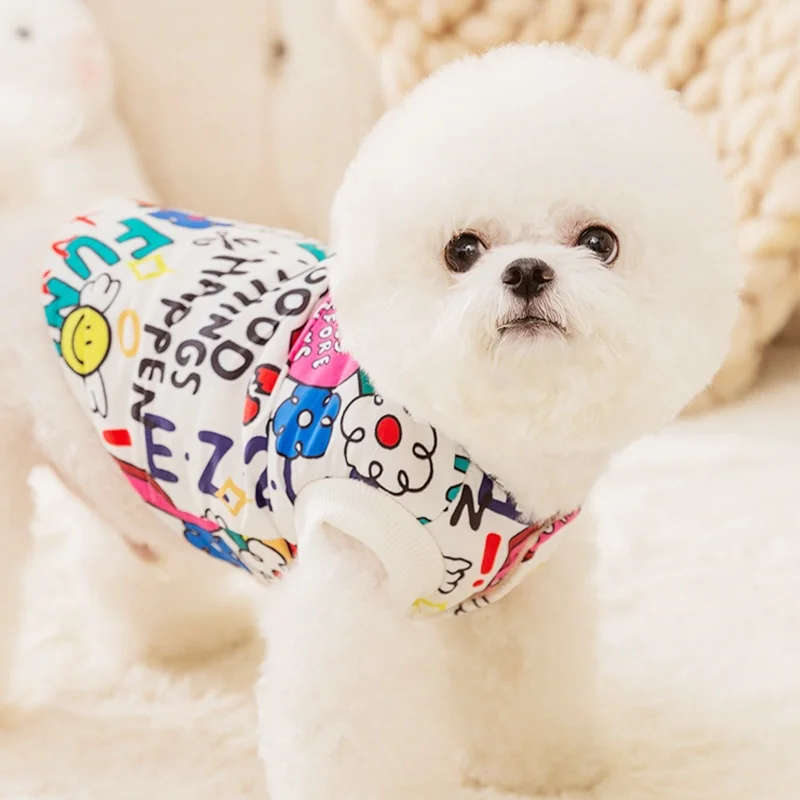 Winter Pet Dog Clothes Luxury Dog Down Jacket Warm Soft Padded Puppy Jacket Coat Cute Pirnt Cat Jacket Pet Vest Coat Dog Outfits