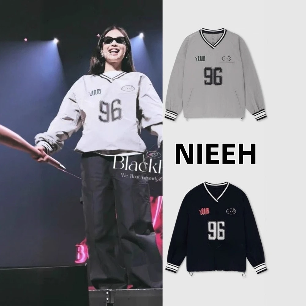 

Nieeh Korean Hoodie for Women - Printed & Embroidered V-Neck Top with Elegant, Minimalist Baseball Jacket Style