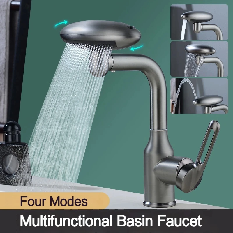 Multi Functional Waterfall Basin Faucet 4 Water Outlet Mode Spray Faucet 360°Rotation,Hot Cold Water Sink Mixer Tap For Bathroom