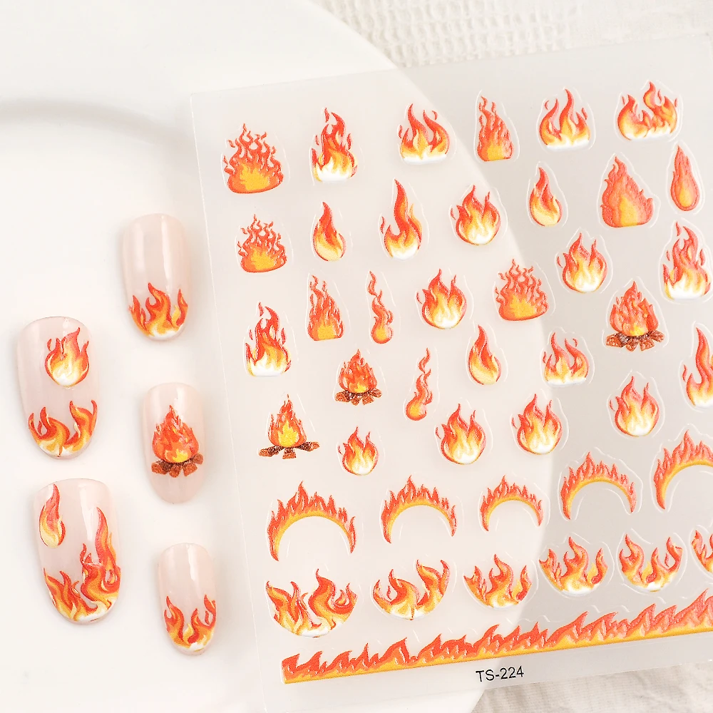 Fire 5D Nail Stickers Back Glue Nail Sticker Monogram Decals Self-adhesive Slider