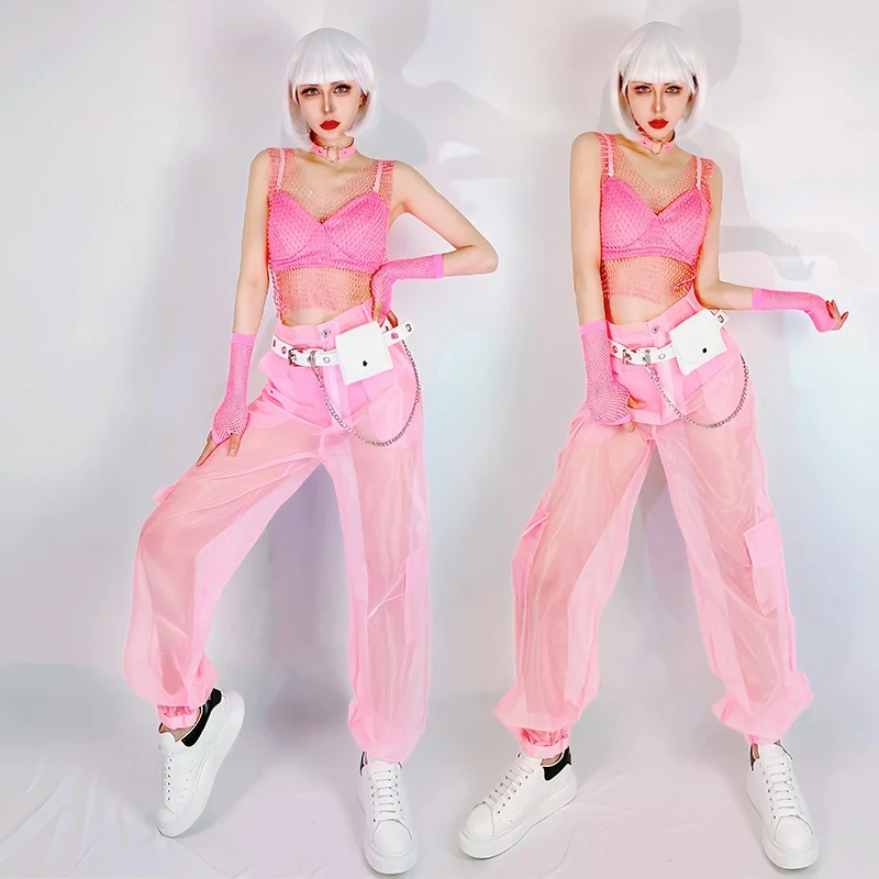 Pink Gogo Dancer Cltothing Nightclub Bar Party Show Performance Costume Hip Hop Clubwear Singer Idol Stage Costume Female VDL980