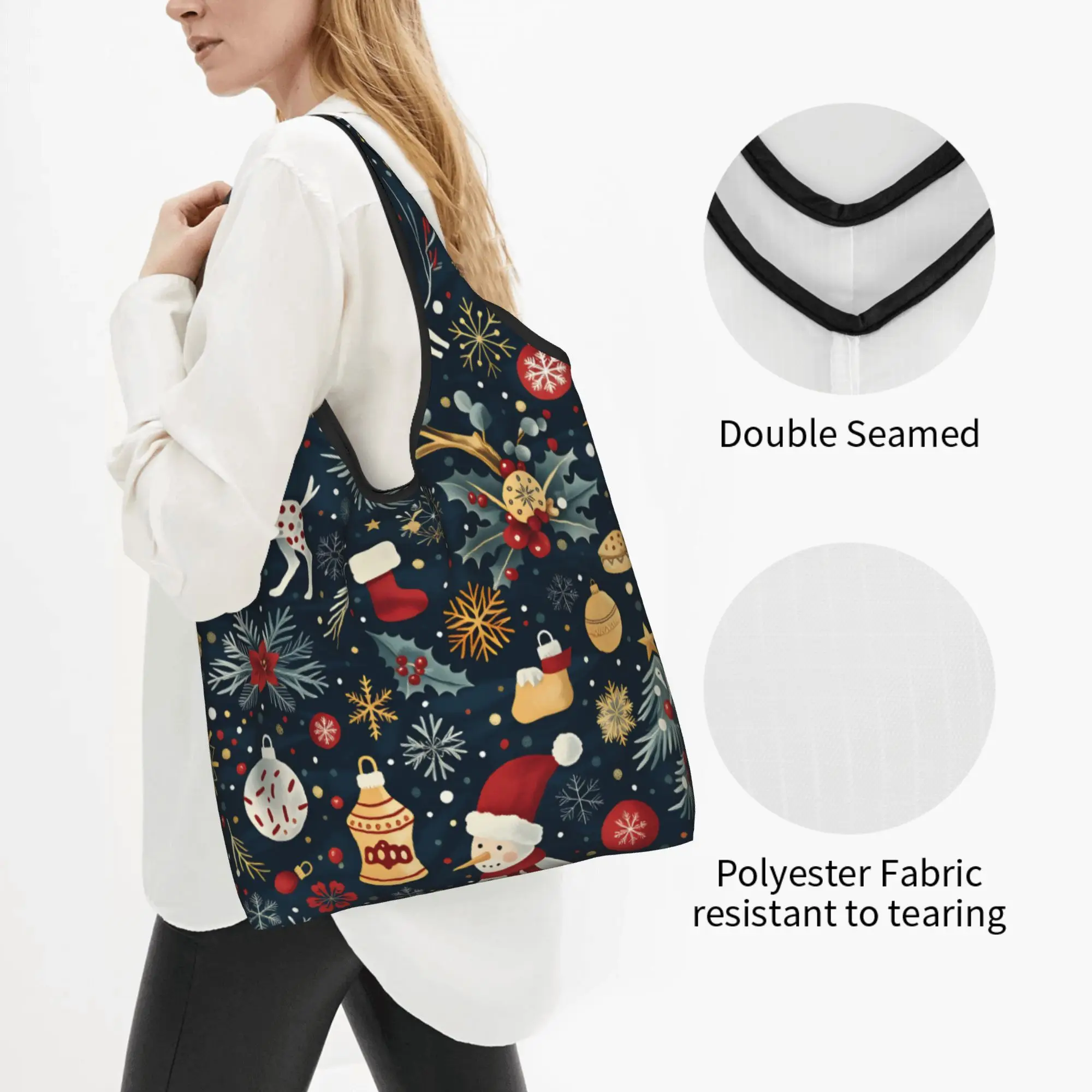 Christmas Theme Mid Century  Grocery Tote Shopping Bags Women Funny  Shopper Shoulder Bags Large Capacity Handbags