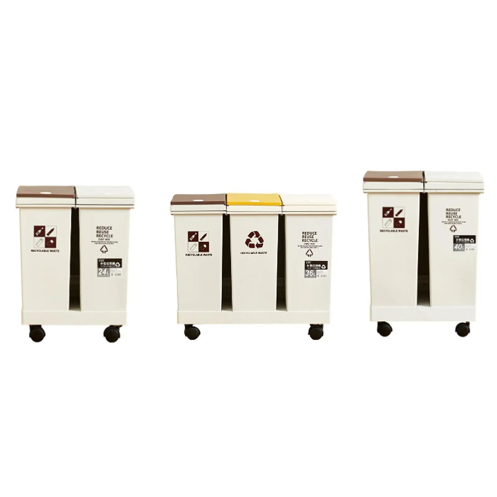 

Kitchen Trash Can with Wheels Combo Recycling and Garbage Trashcan Garbage Bin for Study Garage Toilet Office Laundry Room