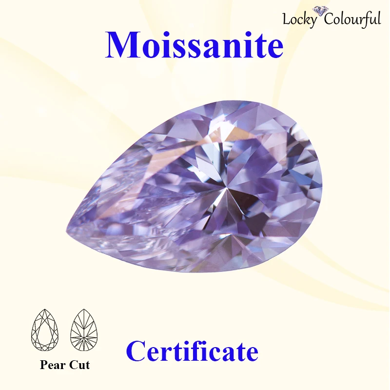 

Moissanite Pear Shape Light Purple Color VVS1 Charms Beads for Diy Jewelry Making Ring Necklace Materials with GRA Certificate