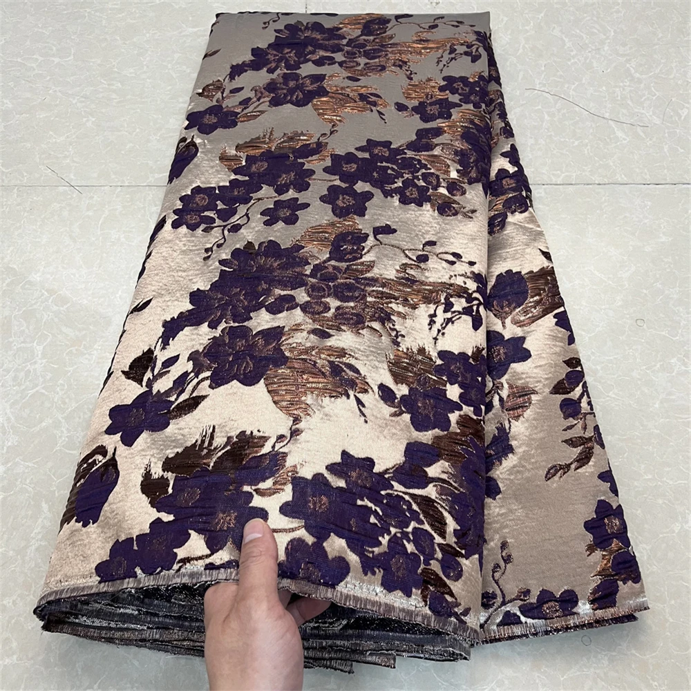 Nigerian African Jacquard Brocade Lace Fabric,Embroidery,2025,Evening Dresses,Tulle,Carbon,Fabrics For Sewing By Meter,5 Yards