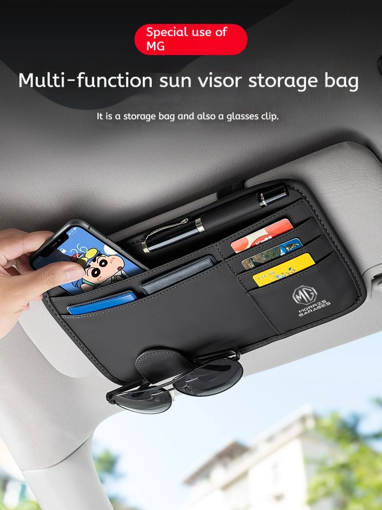 

For MG HS ZS EV MG3 3SW MG4 MG5 MG6 MG7 ZR EHS EZS GS GT Power Car PU Leather Sun Visor Glasses Clip Card Holder Storage Pockets