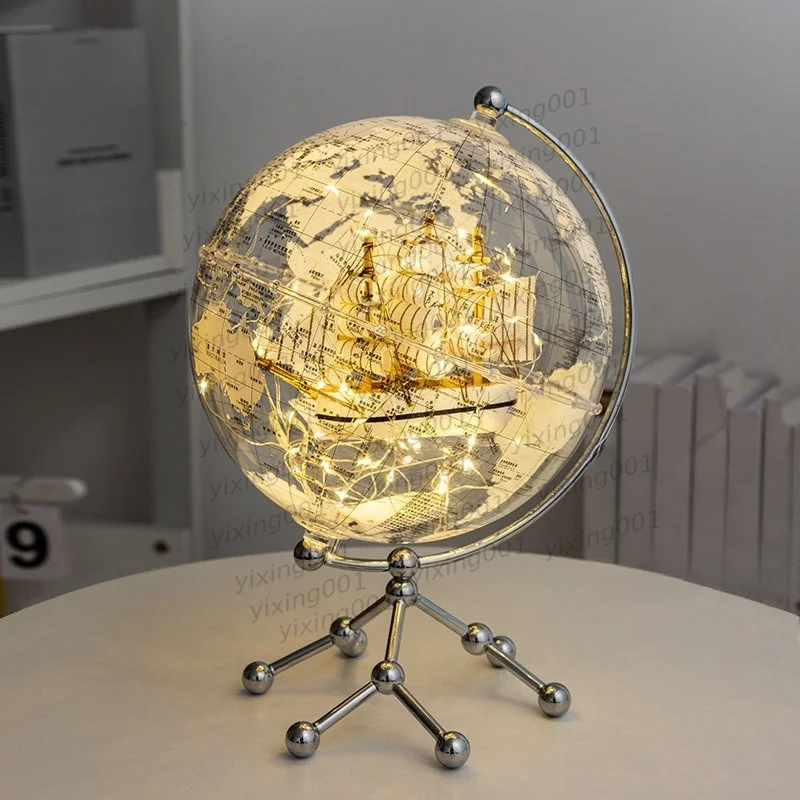 Globe Ornament with Sailboat & LED Light Light Luxury Desktop Decor Birthday Graduation Gift for Boys Girls Home Study Room