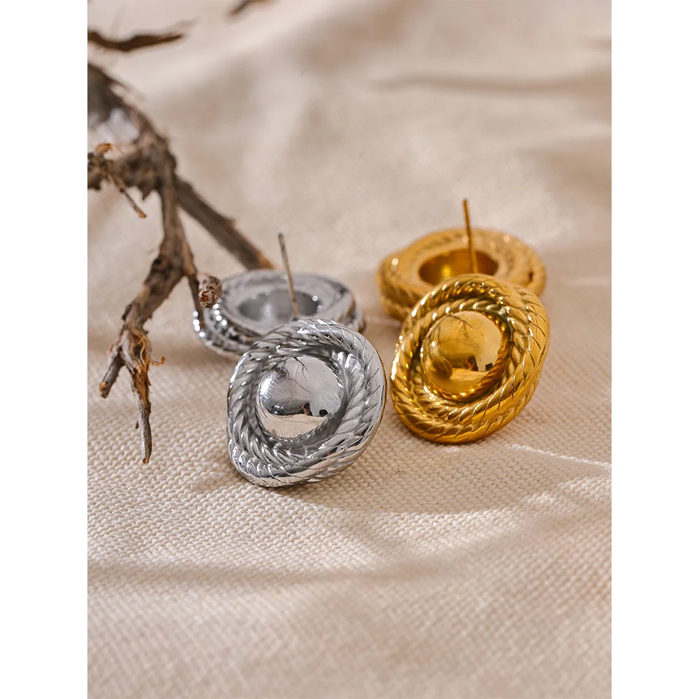 Yhpup Fashion Trendy Stainless Steel Metal Round Stud Earrings Prevent Allergy 18K Gold PVD Plated Versatile Daily Jewelry Women