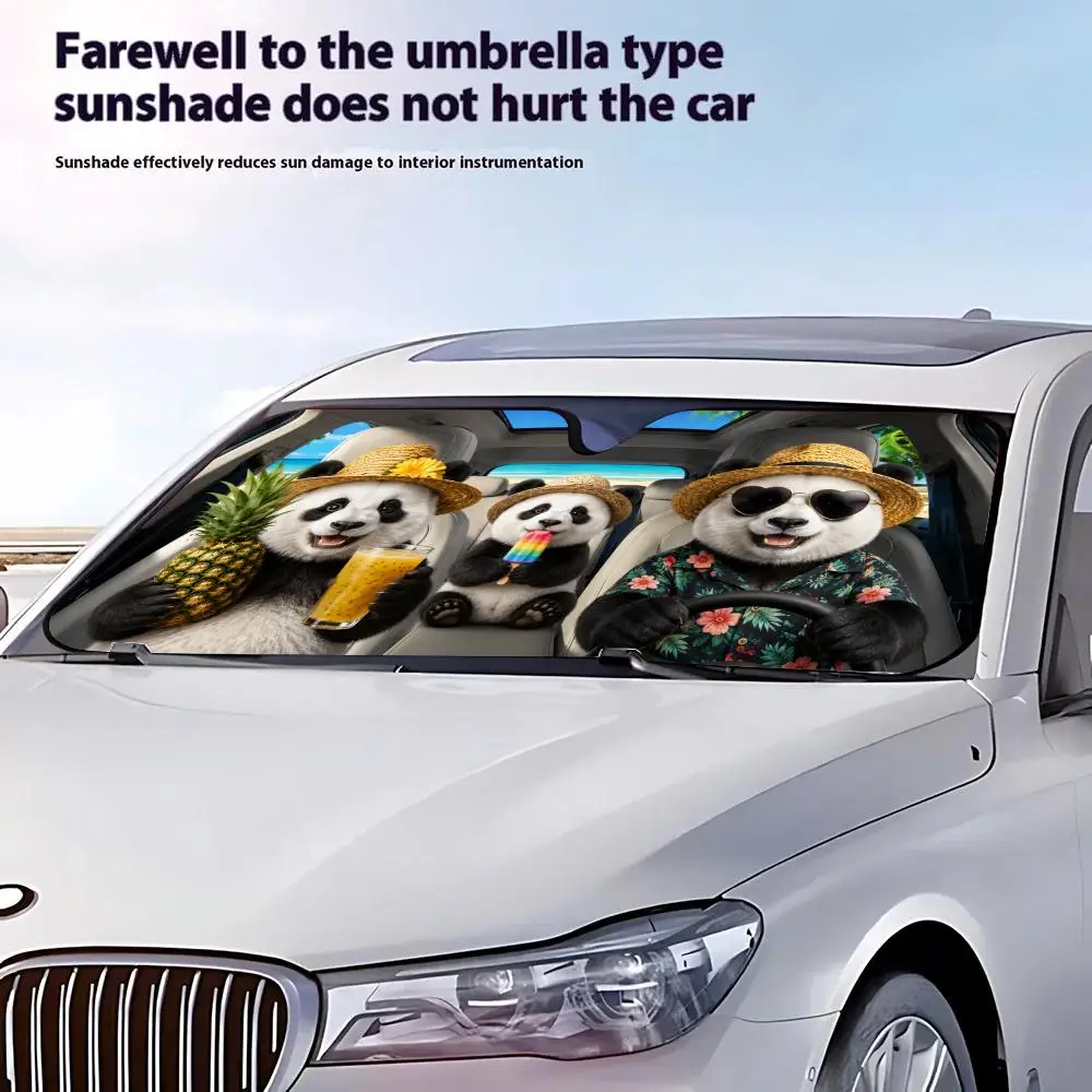 Adorable Giant Pandas Sun Visor Retractable Car Sun Visor Anti-Glare UV Protection Front Window Sunshade