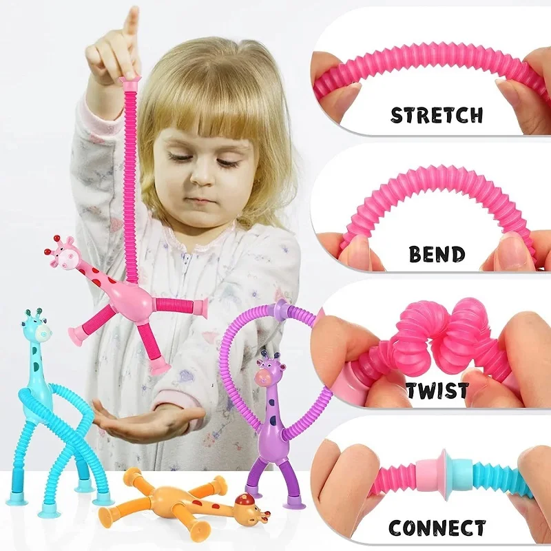 Children Suction Cup Toys Pop Tubes Stress Relief Telescopic Giraffe Hand Toys Sensory Bellows Toys Anti-stress Squeeze Toy