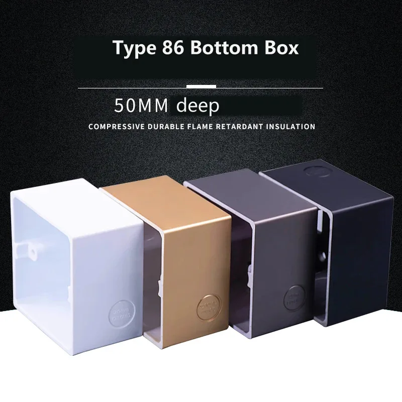 

Type 86 Deepened Universal Surface Mounted Bottom Box Socket Switch Panel Wall Mounted PVC Junction Box Gold Gray Black White