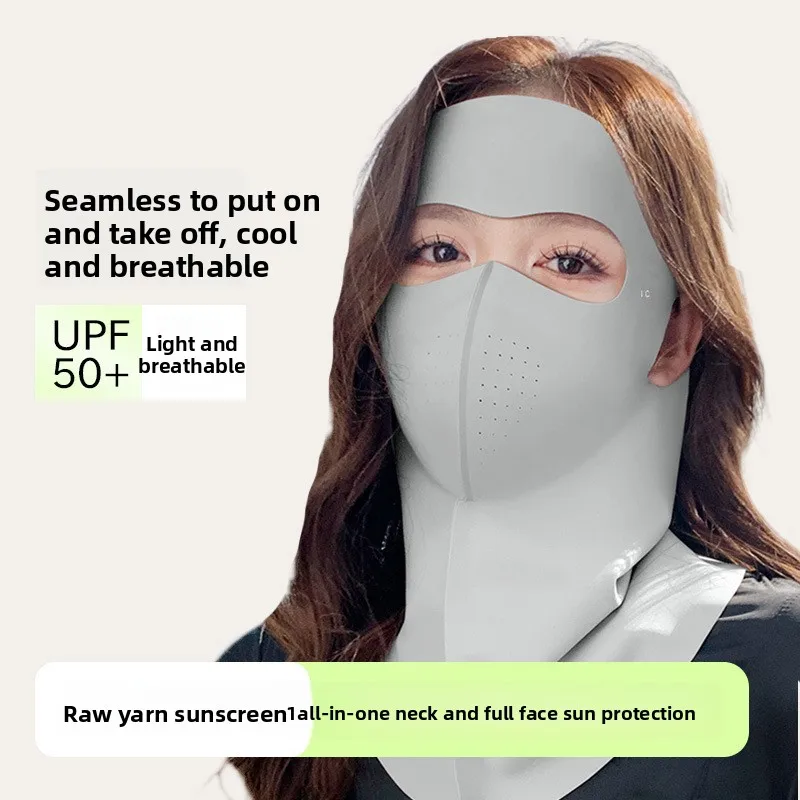 

2026 New Face Gini Sunshade Neck Protection Integrated Mask,Ice Silk Breathable UV resistant Full Face Sunscreen Mask for Women