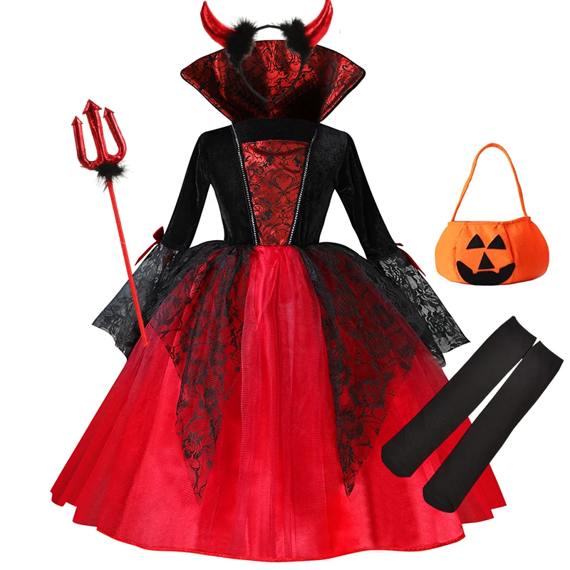 Halloween meisje cosplay vampier jurk voor kinderen spook bruid vampier kostuum vampiran carnaval feestoutfits Scarlet gotische kleding
