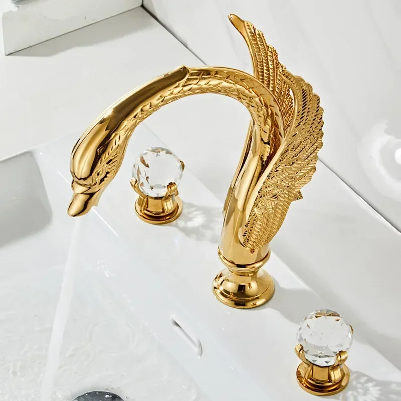 

Gold Bathroom faucet widespread Swan Basin black Tap luxury Basin Mixer Hot And Cold shower room sink Faucet