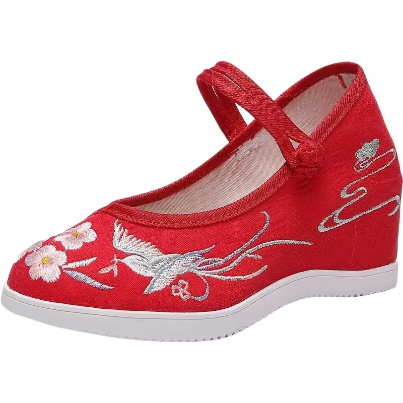 

Woman Wedges Embroidered Cloth Shoes Spring Autumn New Thick Sole Non Slip Ethnic Style Buckle Strap Hanfu Shoes Cheongsam Shoes