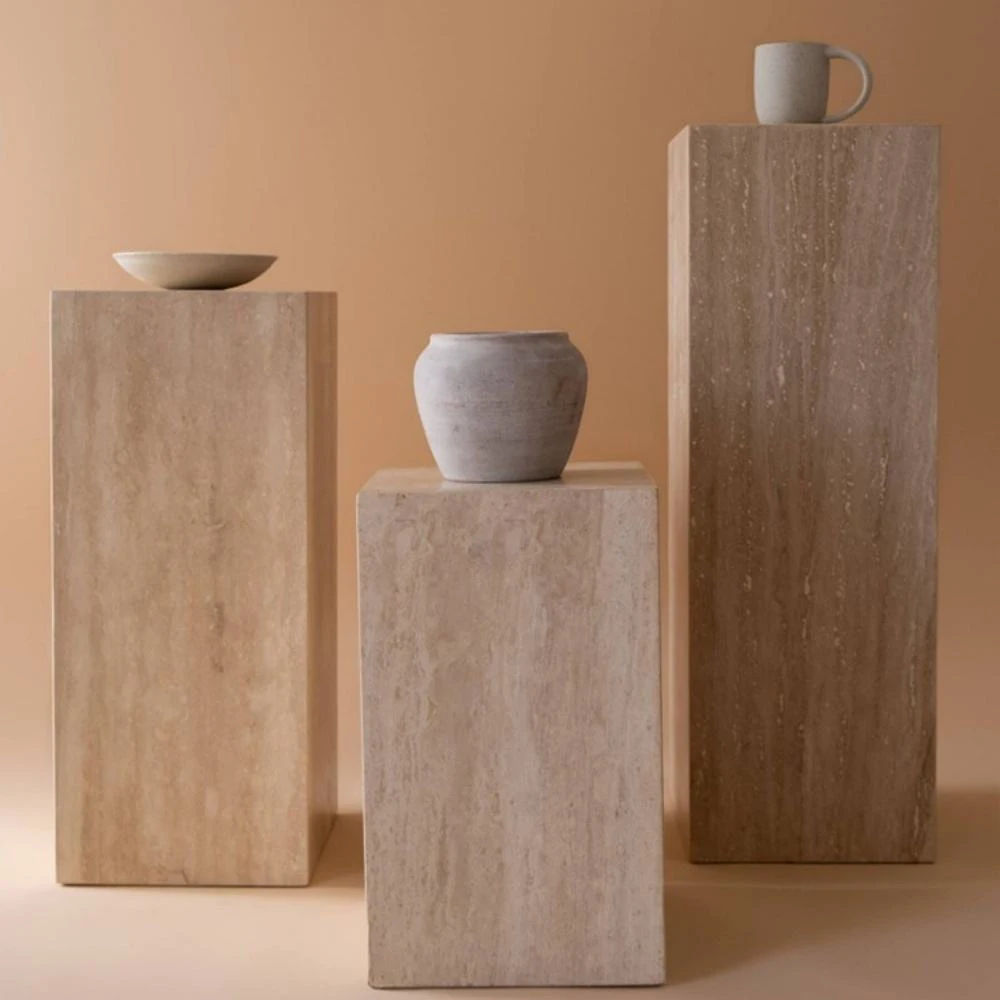 Manufacture Beige Travertine Marble Plinth Home Accessories for Living Room Decor Interior Travertine Plinth Decoration