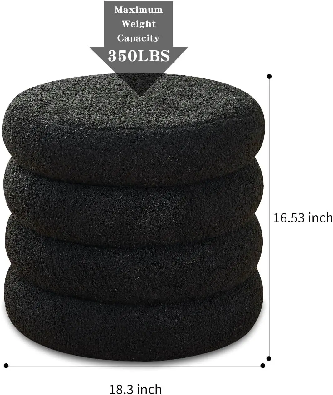 Modern Round Sherpa Ottoman Storage Stool,-Top Vanity Seat, Upholstered Footrest for living Room & Bedroom (Black)