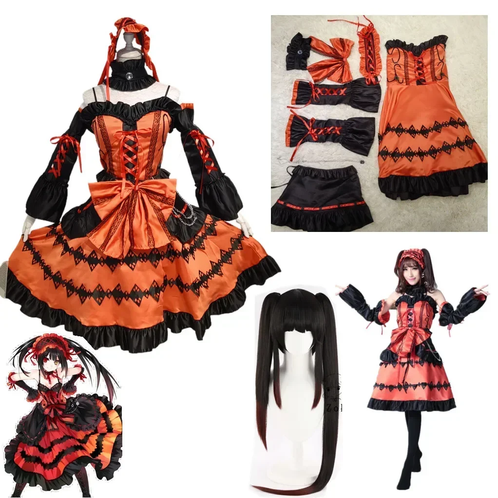 

Anime DATE A LIVE Tokisaki Kurumi Cosplay Costume Wig Fancy Gothic Lolita Princess Dress Women Nightmare Halloween Party Outfit