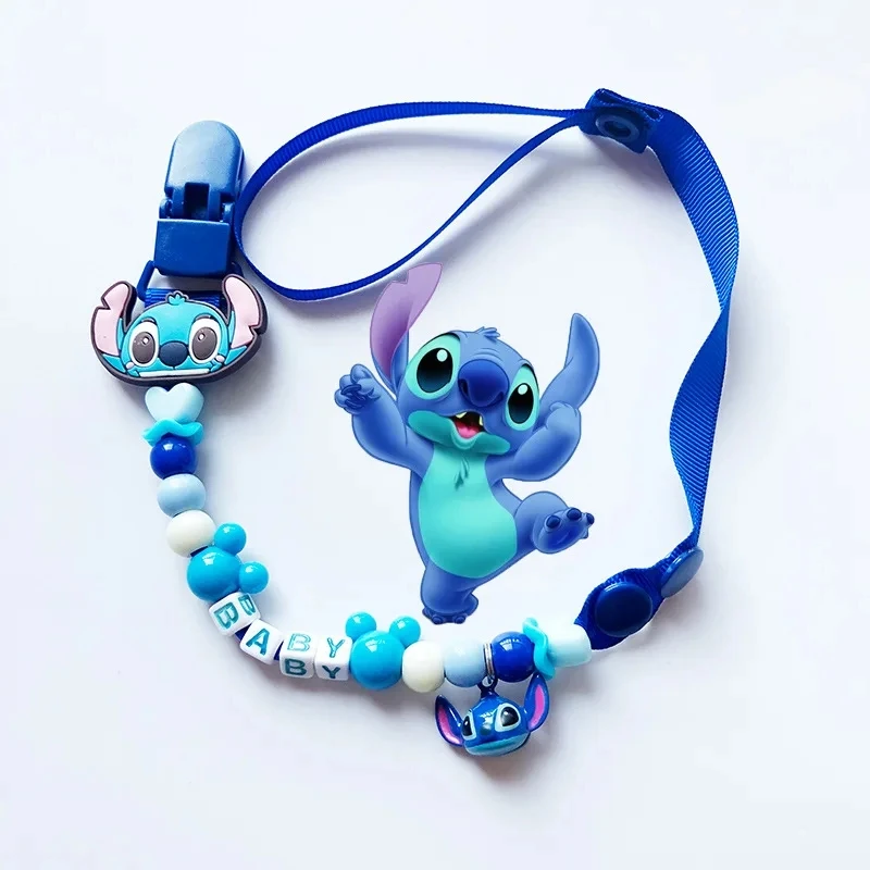 Disney Baby Bell Pacifier Clip Stitch Mickey Cartoon Figure Teether Chain Silicone Anti-drop Anti-lost Holder Molar Toy Kid Gift