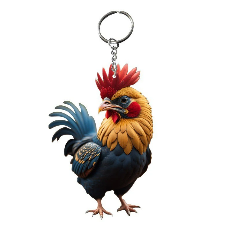 Creative Animal Chicken Rooster Series Pendant Acrylic Keychain For Christmas Tree Decoration Car Key Ring Cock Key Holder