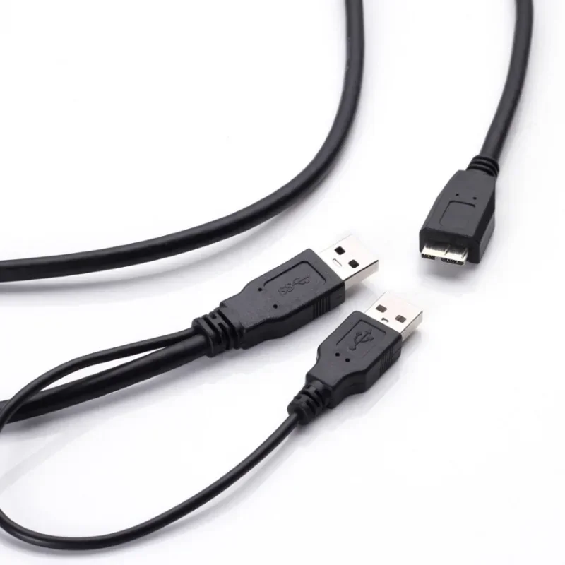 New USB3.0 Micro-B Mobile Hard Disk Cable Double Head USB Power Supply Data Cable with Auxiliary Power Supply 0.6/1Meter