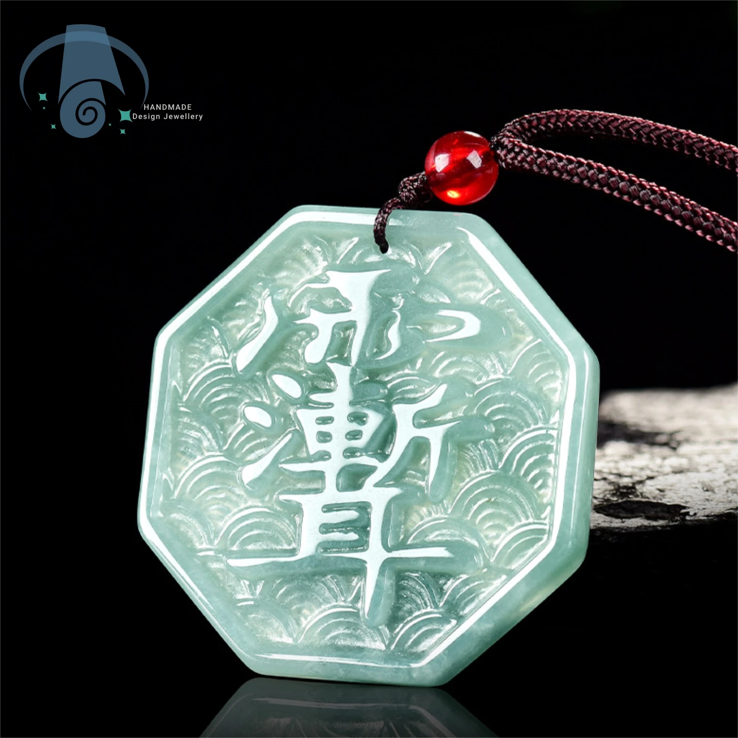 Natural Grade A Jadeite Pendant Blue Water Glacial Ice Translucent High Density Carved Bagua Wuyue Maps Unisex Necklaces Jewelry